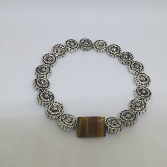 TIGEREYE AND NEPALI COIN STRETCH BRACELET-BRACELETS-JipsiJunk-JipsiJunk