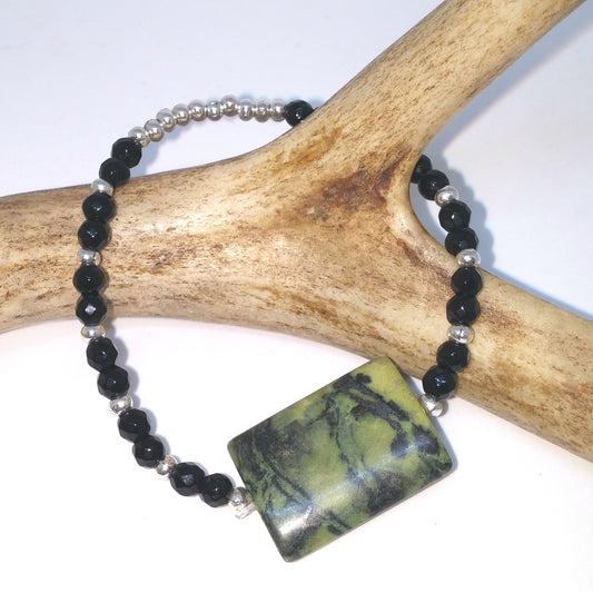 PILLOW SHAPED YELLOW TURQUOISE AND DYED JADE STACKABLE STRETCH BRACELET-BRACELETS-JipsiJunk-JipsiJunk