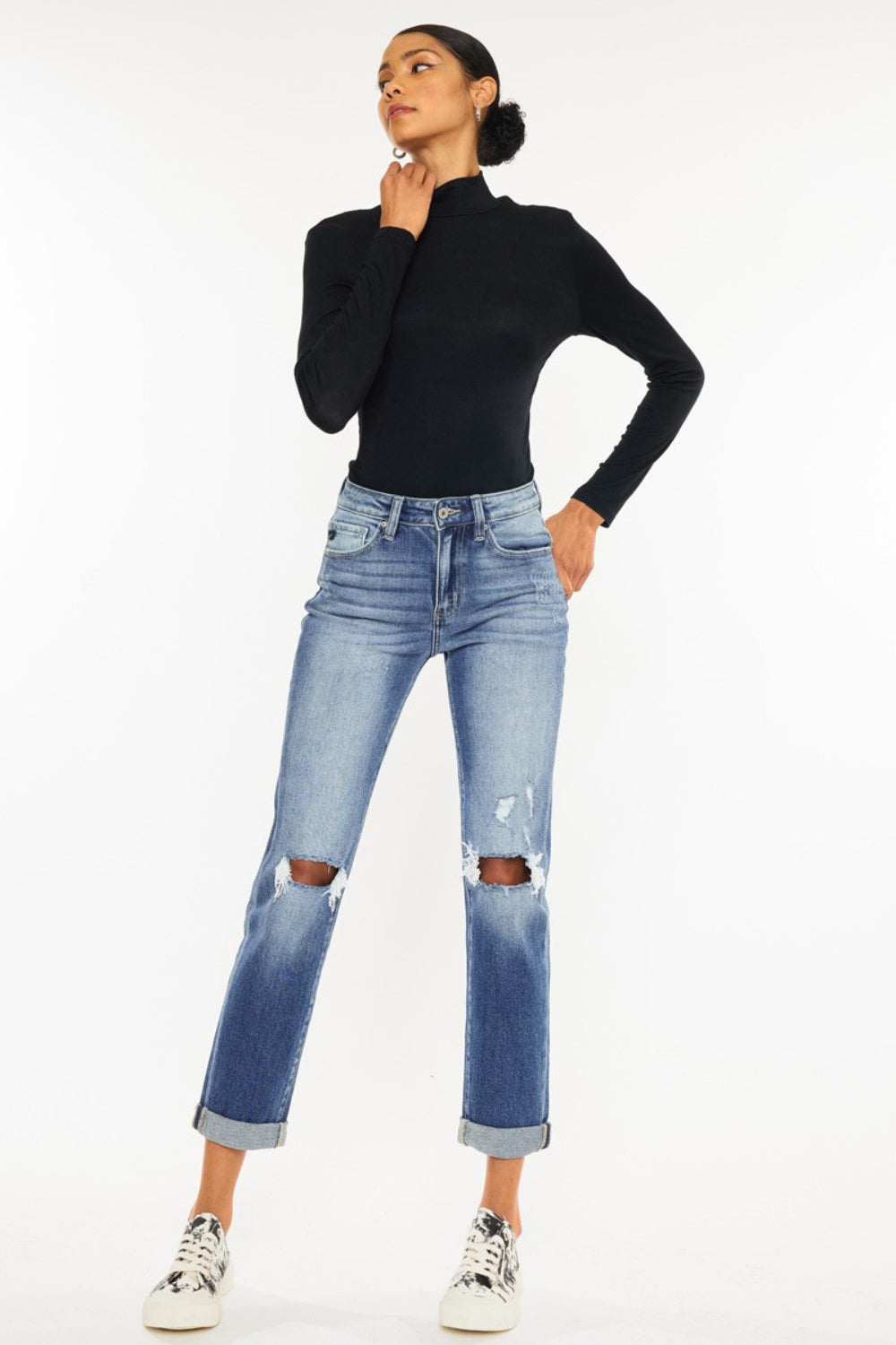 Kancan High Waist Distressed Hem Detail Cropped Straight Jeans-Trendsi-JipsiJunk