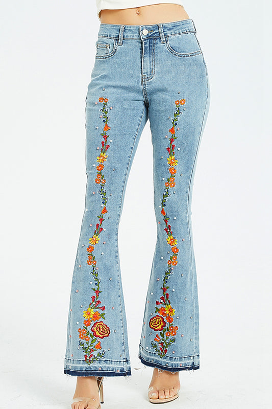 Full Size Flower Embroidery Wide Leg Jeans-bottoms-Trendsi-JipsiJunk