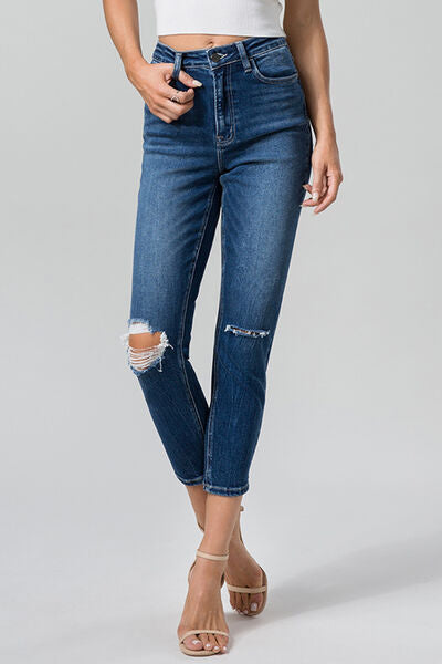 BAYEAS Full Size High Waist Distressed Washed Cropped Mom Jeans-Trendsi-JipsiJunk