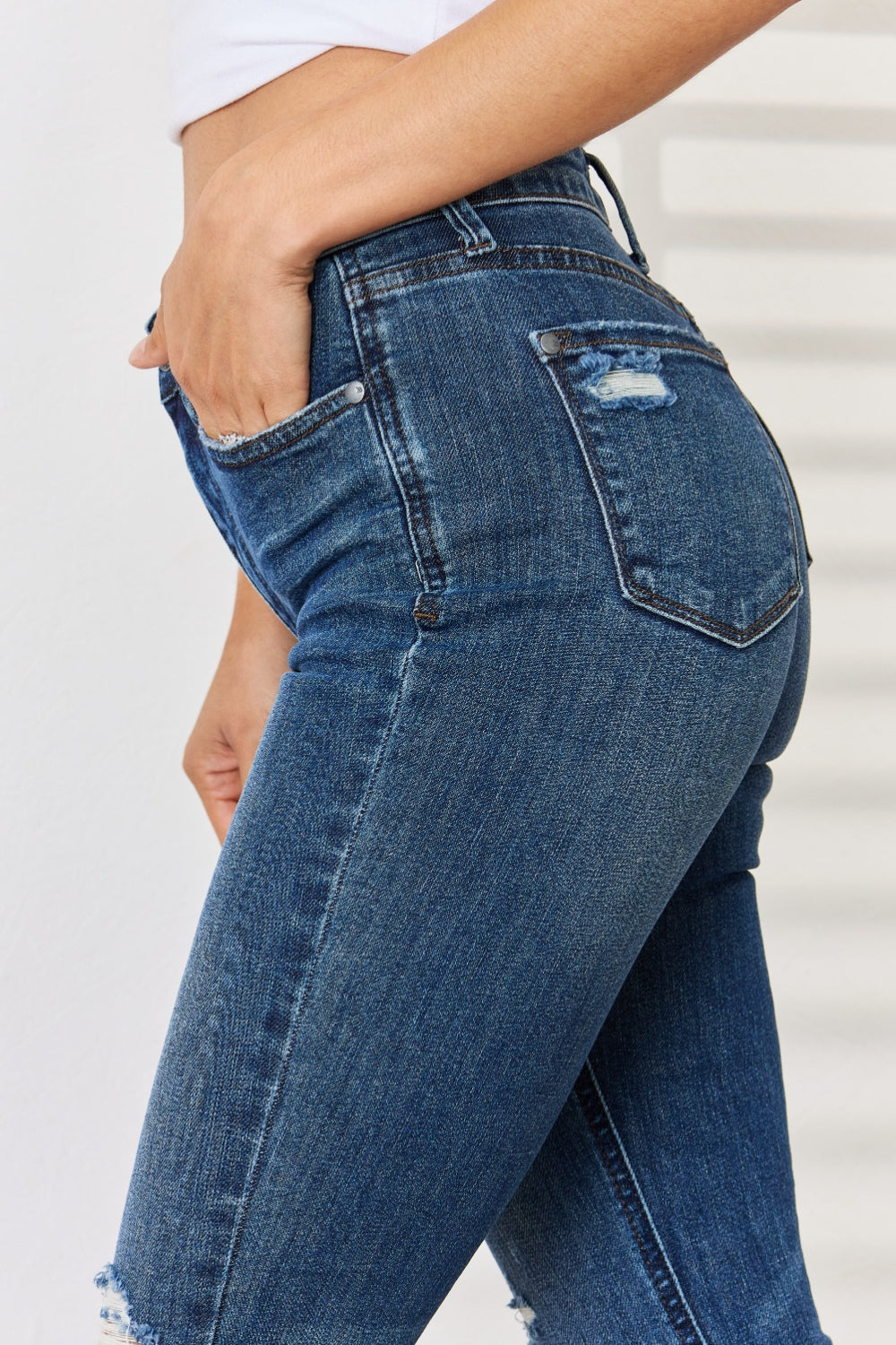 Judy Blue Full Size High Waist Distressed Slim Jeans-Bottoms-Trendsi-JipsiJunk