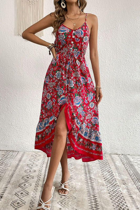 Bohemian Decorative Button Spaghetti Strap Dress-dresses-Trendsi-JipsiJunk