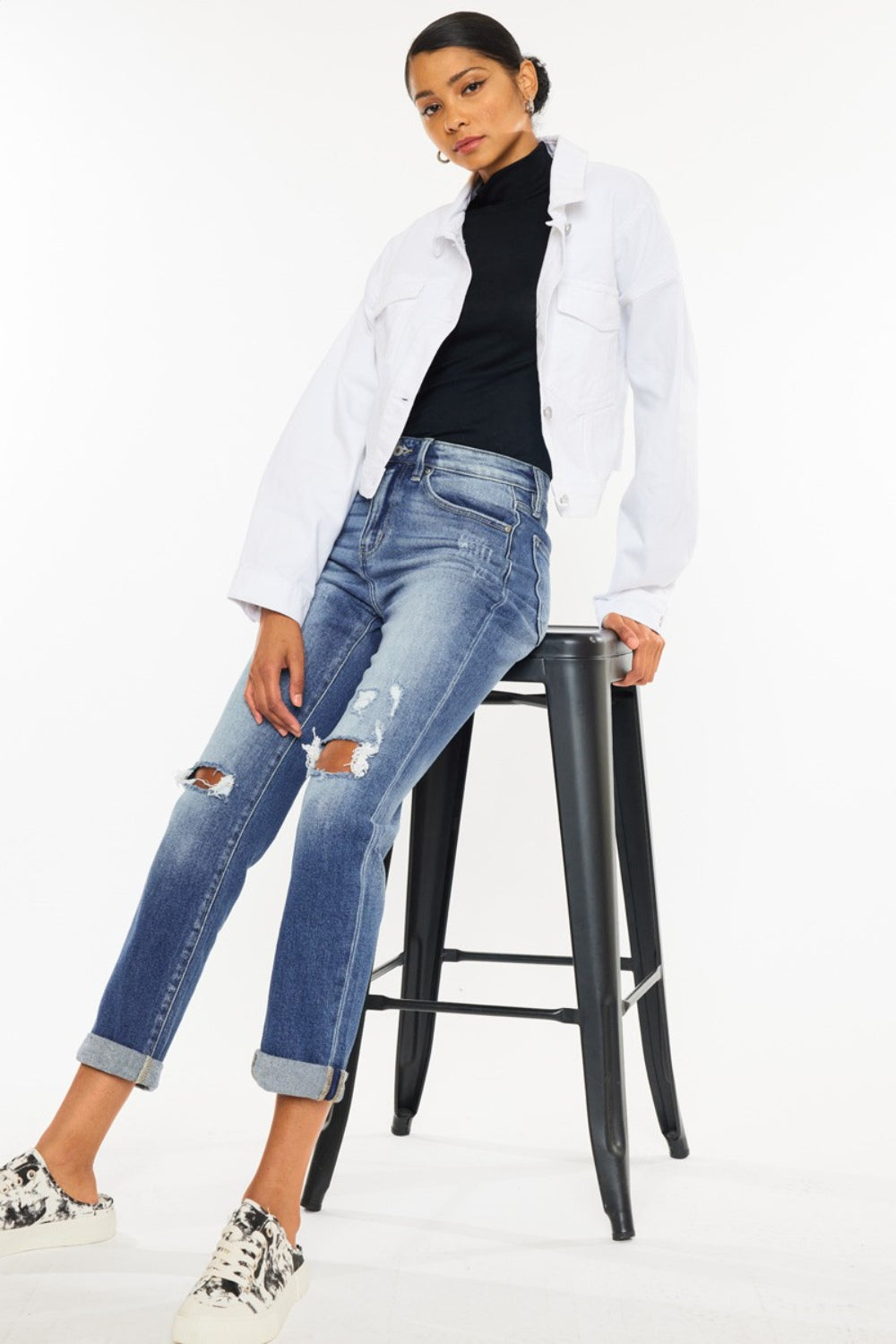 Kancan High Waist Distressed Hem Detail Cropped Straight Jeans-Trendsi-JipsiJunk