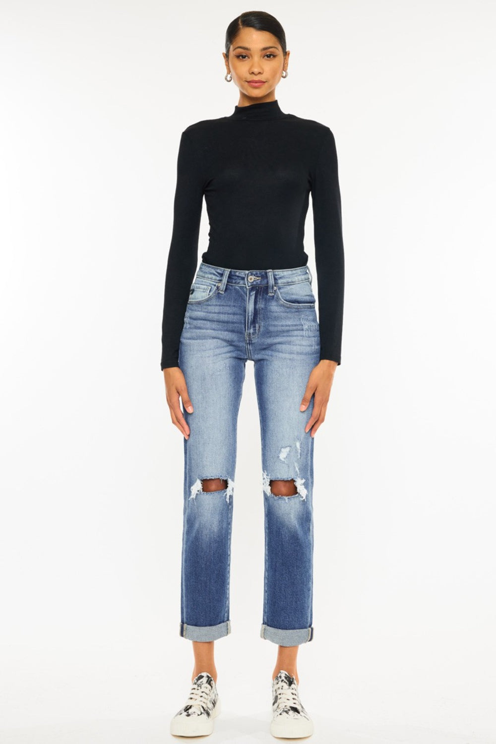 Kancan High Waist Distressed Hem Detail Cropped Straight Jeans-Trendsi-JipsiJunk