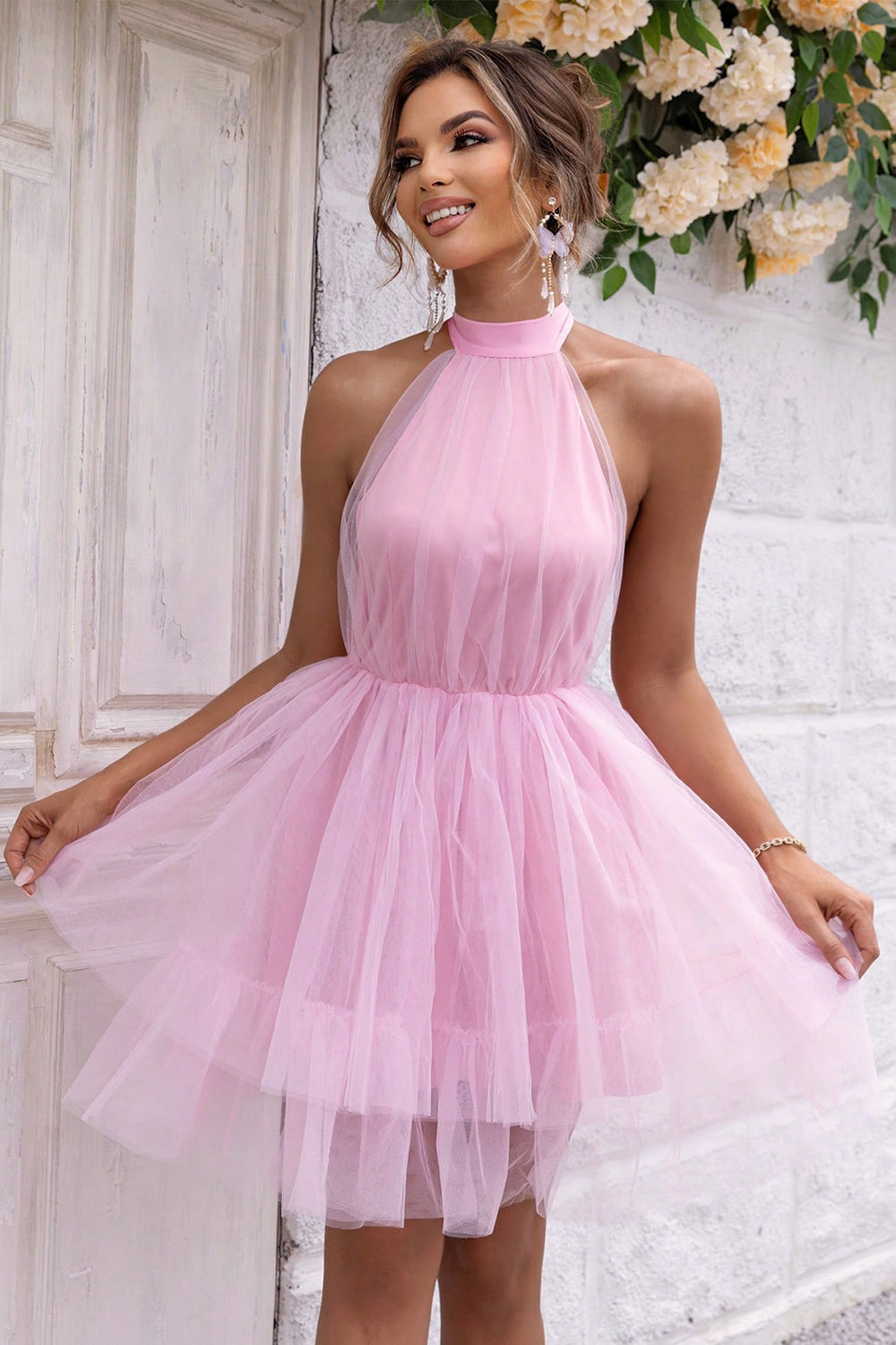 Halter Neck Backless Mesh Dress-dresses-Trendsi-JipsiJunk