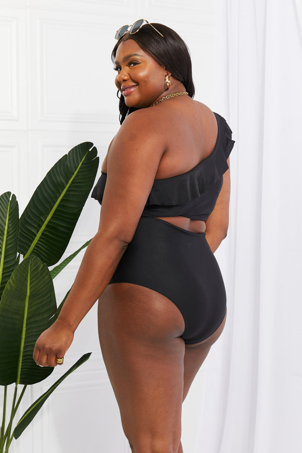 Marina West Swim Seaside Romance Ruffle One-Shoulder Bikini in Black-Swimwear-Trendsi-JipsiJunk