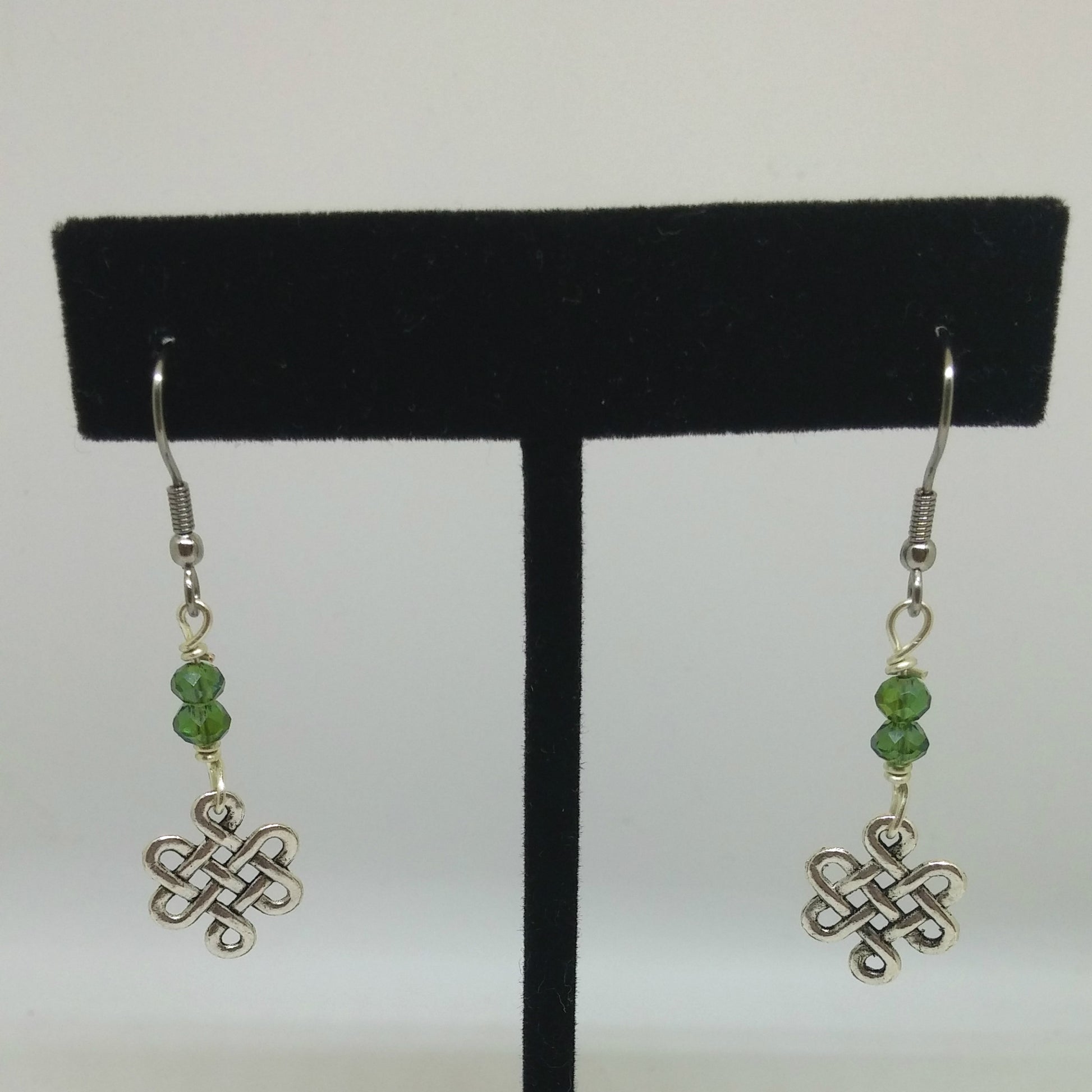 LUCKY CELTIC KNOT AND GREEN CRYSTAL EARRINGS-EARRINGS-JipsiJunk-JipsiJunk