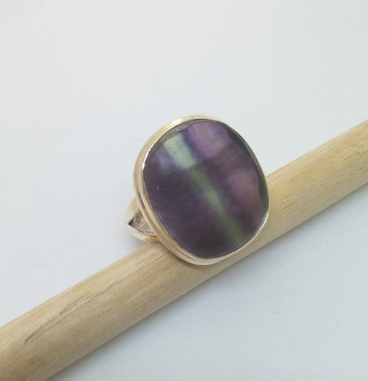 BEZEL SET FLUORITE GEMSTONE RING IN STERLING SILVER-RINGS-JipsiJunk-JipsiJunk