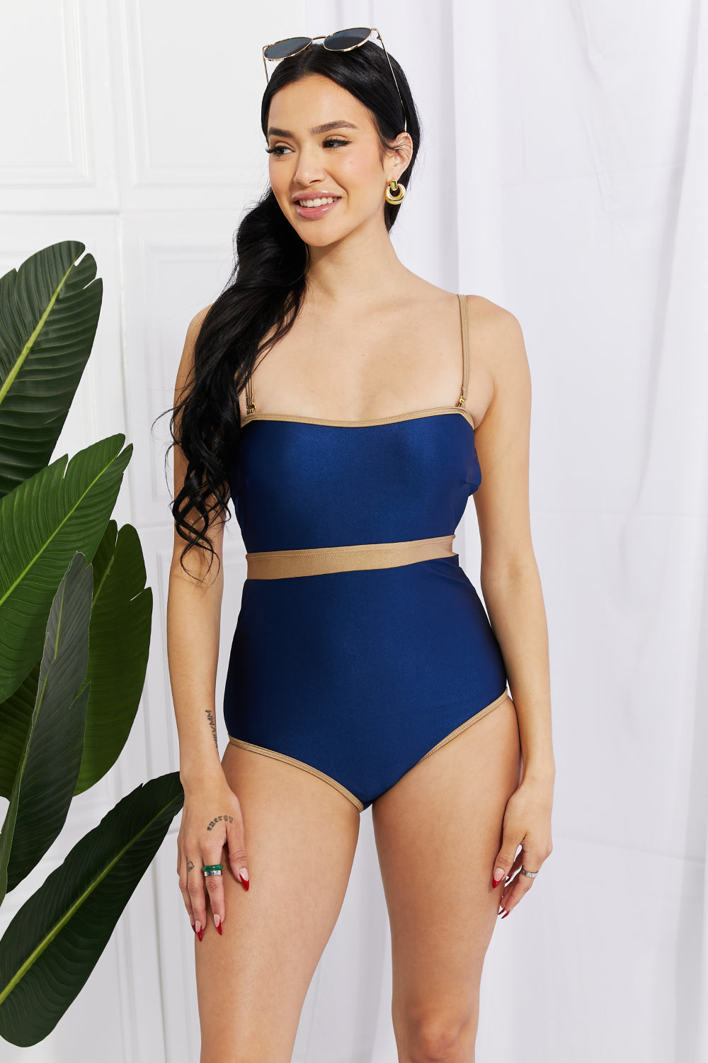 Marina West Swim Wave Break Contrast Trim One-Piece-Swimwear-Trendsi-JipsiJunk