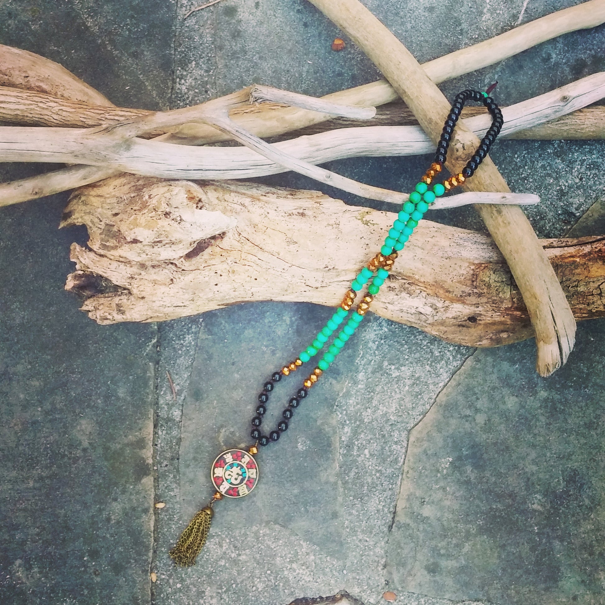 OM MANI PADME HUM BEADED MALA NECKLACE-NECKLACES-JipsiJunk-JipsiJunk