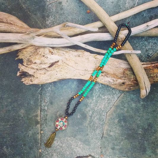 OM MANI PADME HUM BEADED MALA NECKLACE-NECKLACES-JipsiJunk-JipsiJunk