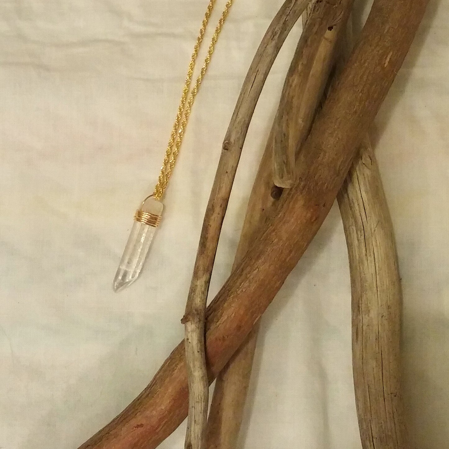 CLEAR CRYSTAL QUARTZ AND GOLD REIKI NECKLACE-NECKLACES-JipsiJunk-JipsiJunk