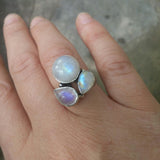CHATOYANT RAINBOW MOONSTONE CLUSTER RING IN STERLING SILVER-RINGS-Jipsi Junk-JipsiJunk