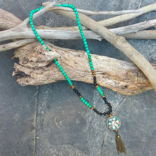 OM MANI PADME HUM BEADED MALA NECKLACE-NECKLACES-JipsiJunk-JipsiJunk