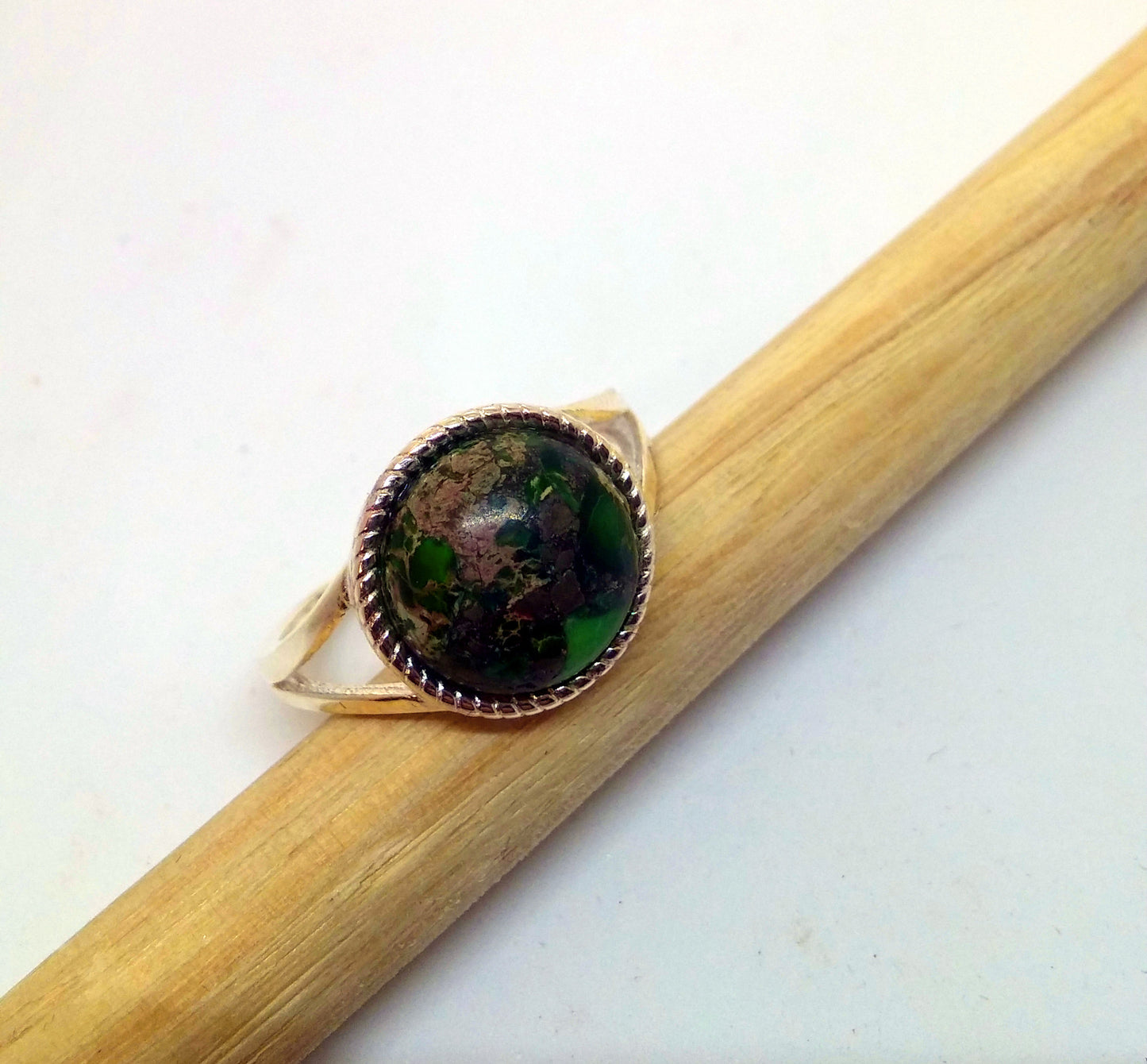 NATURAL GREEN COPPER TURQUOISE RING IN STERLING SILVER-RINGS-JipsiJunk-JipsiJunk