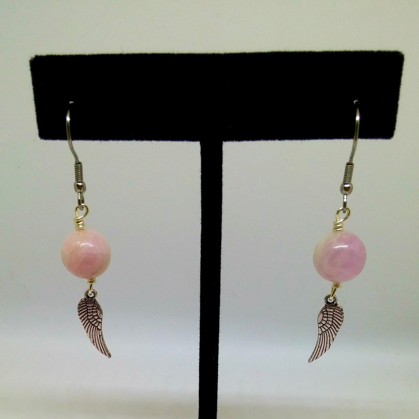 GUARDIAN ANGEL KUNZITE DANGLE EARRINGS-EARRINGS-JipsiJunk-JipsiJunk