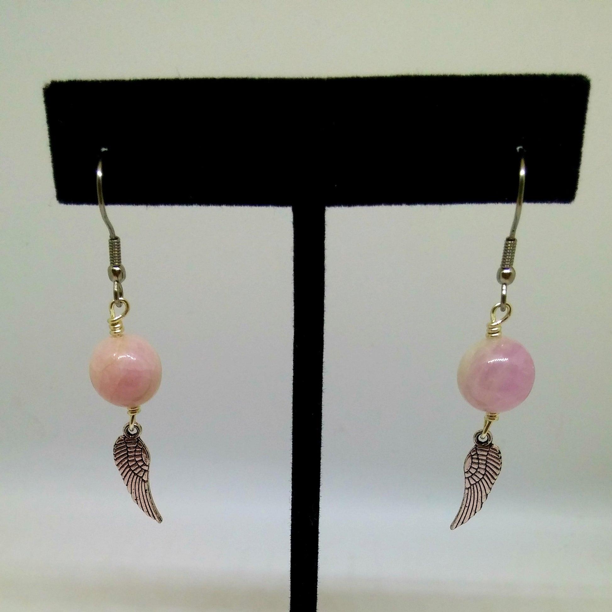 GUARDIAN ANGEL KUNZITE DANGLE EARRINGS-EARRINGS-JipsiJunk-JipsiJunk