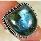 FREE FORM HORSESHOE LABRADORITE GEMSTONE RING IN STERLING SILVER-RINGS-JipsiJunk-JipsiJunk