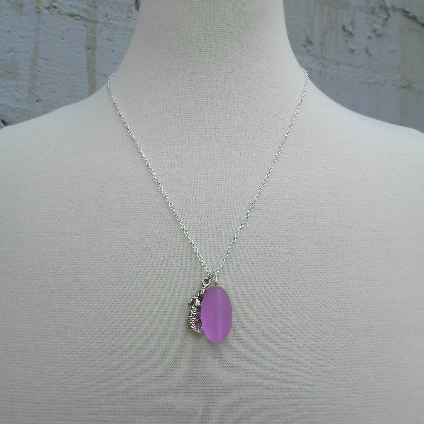 PERIWINKLE SEAGLASS AND MERMAID CHARM NECKLACE-NECKLACES-JipsiJunk-JipsiJunk