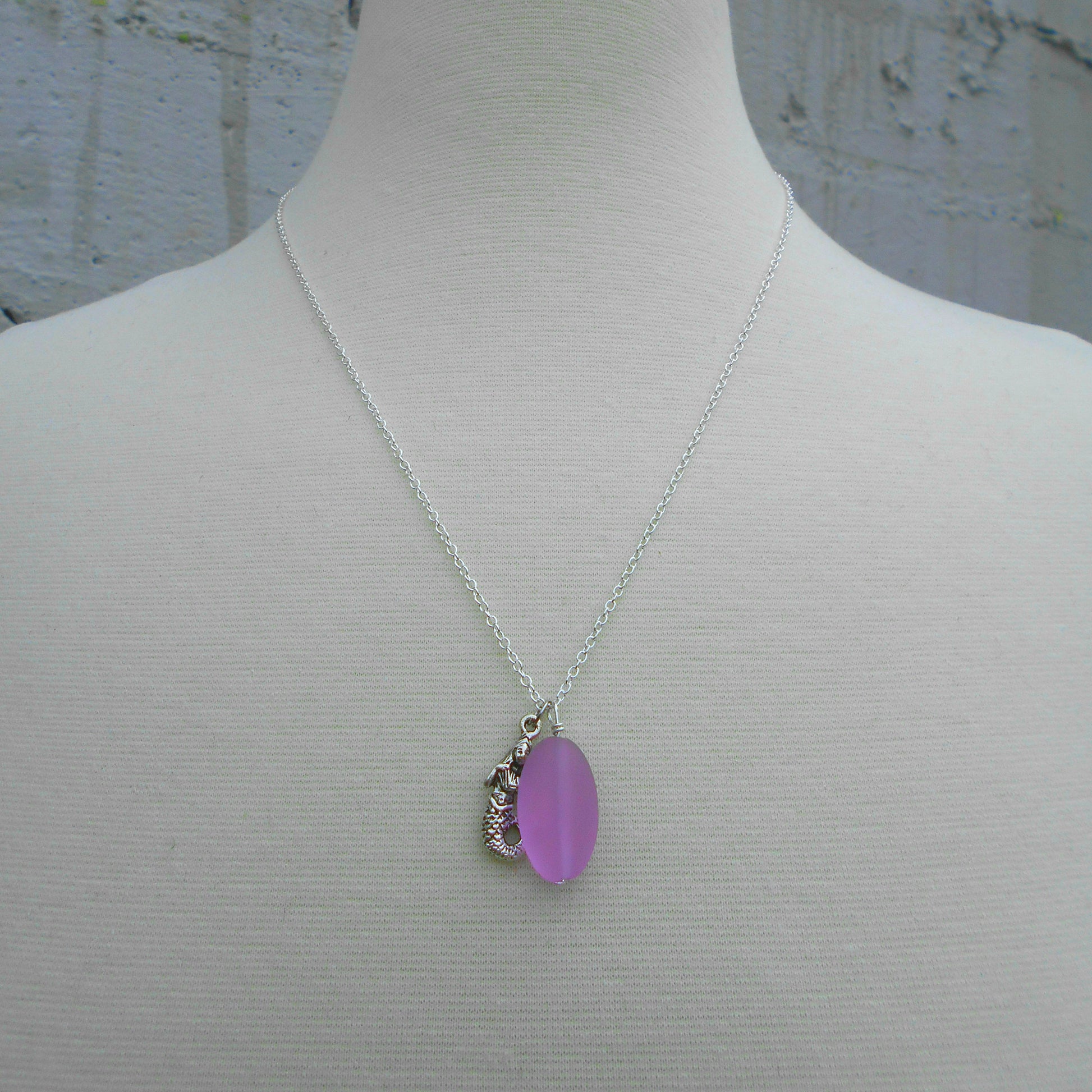 PERIWINKLE SEAGLASS AND MERMAID CHARM NECKLACE-NECKLACES-JipsiJunk-JipsiJunk