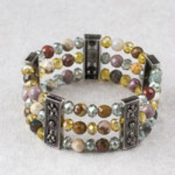 THREE ROW VINTAGE STYLE STRETCH BRACELET WITH CRYSTAL AND OCEAN JASPER-BRACELETS-Jipsi Junk-JipsiJunk