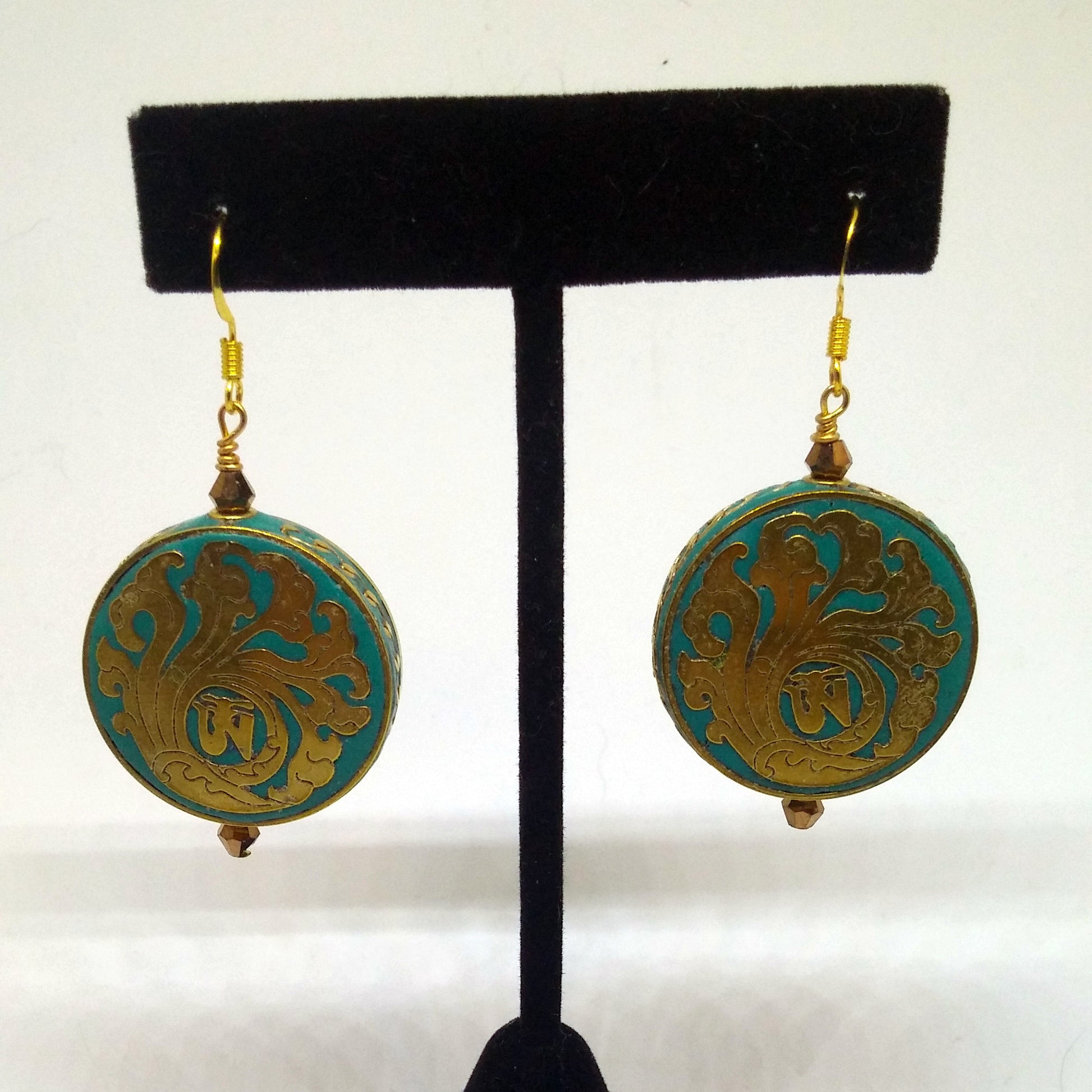 HANDMADE TIBETAN TURQUOISE WAVE COIN EARRINGS-EARRINGS-JipsiJunk-JipsiJunk