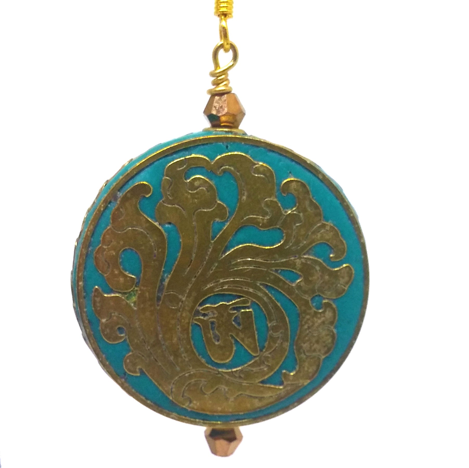 HANDMADE TIBETAN TURQUOISE WAVE COIN EARRINGS-EARRINGS-JipsiJunk-JipsiJunk