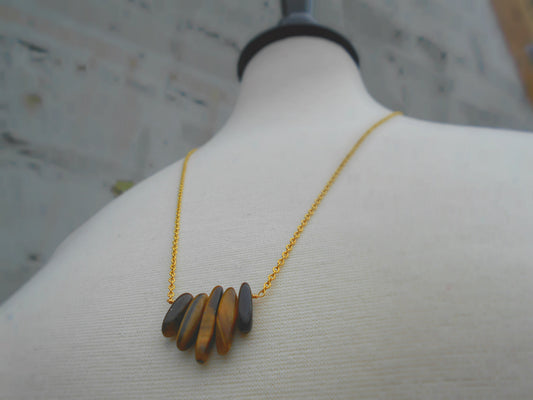 YELLOW TIGEREYE TAPERED BAR NECKLACE-NECKLACES-JipsiJunk-JipsiJunk